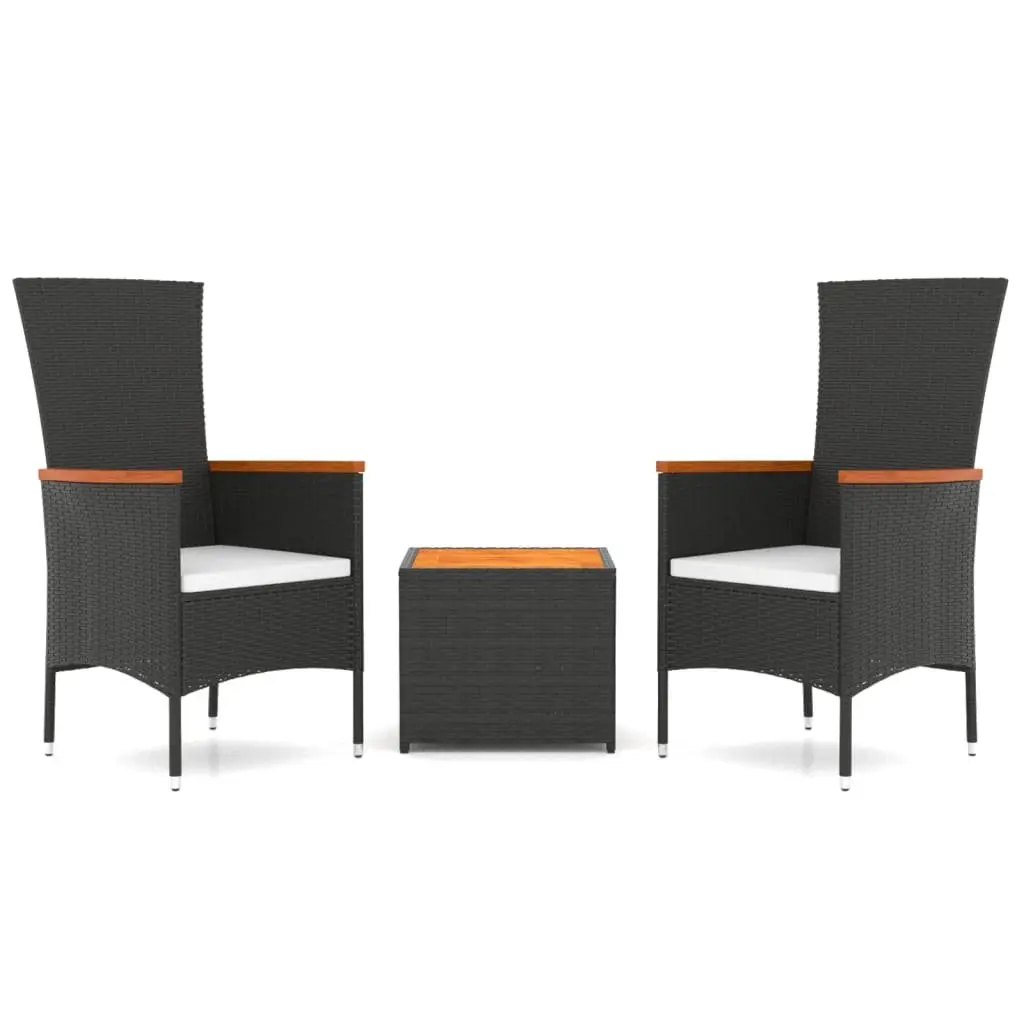 3 Piece Outdoor Lounge Set Black Garden Chairs Table with Cushions Patio