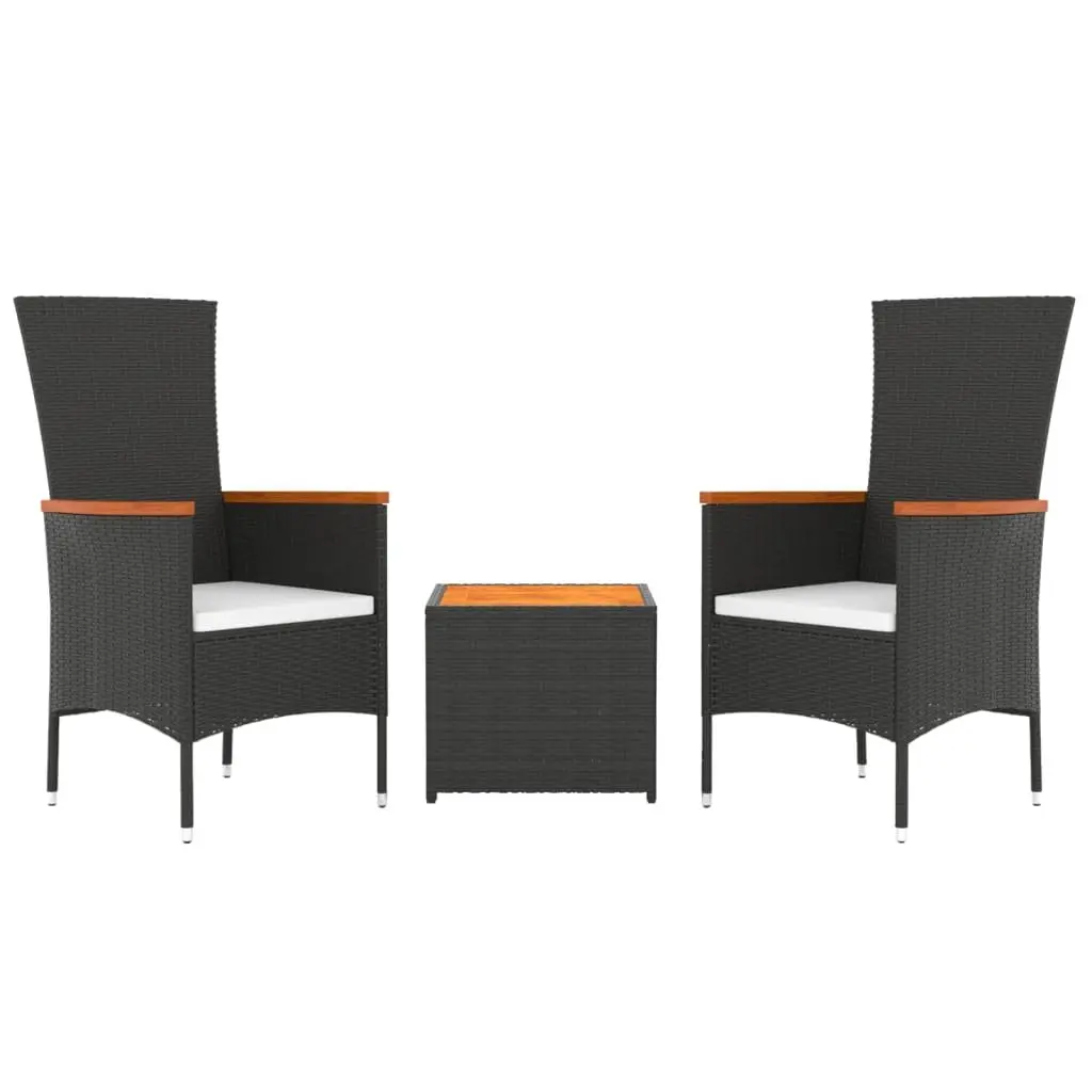 3 Piece Outdoor Lounge Set Black Garden Chairs Table with Cushions Patio