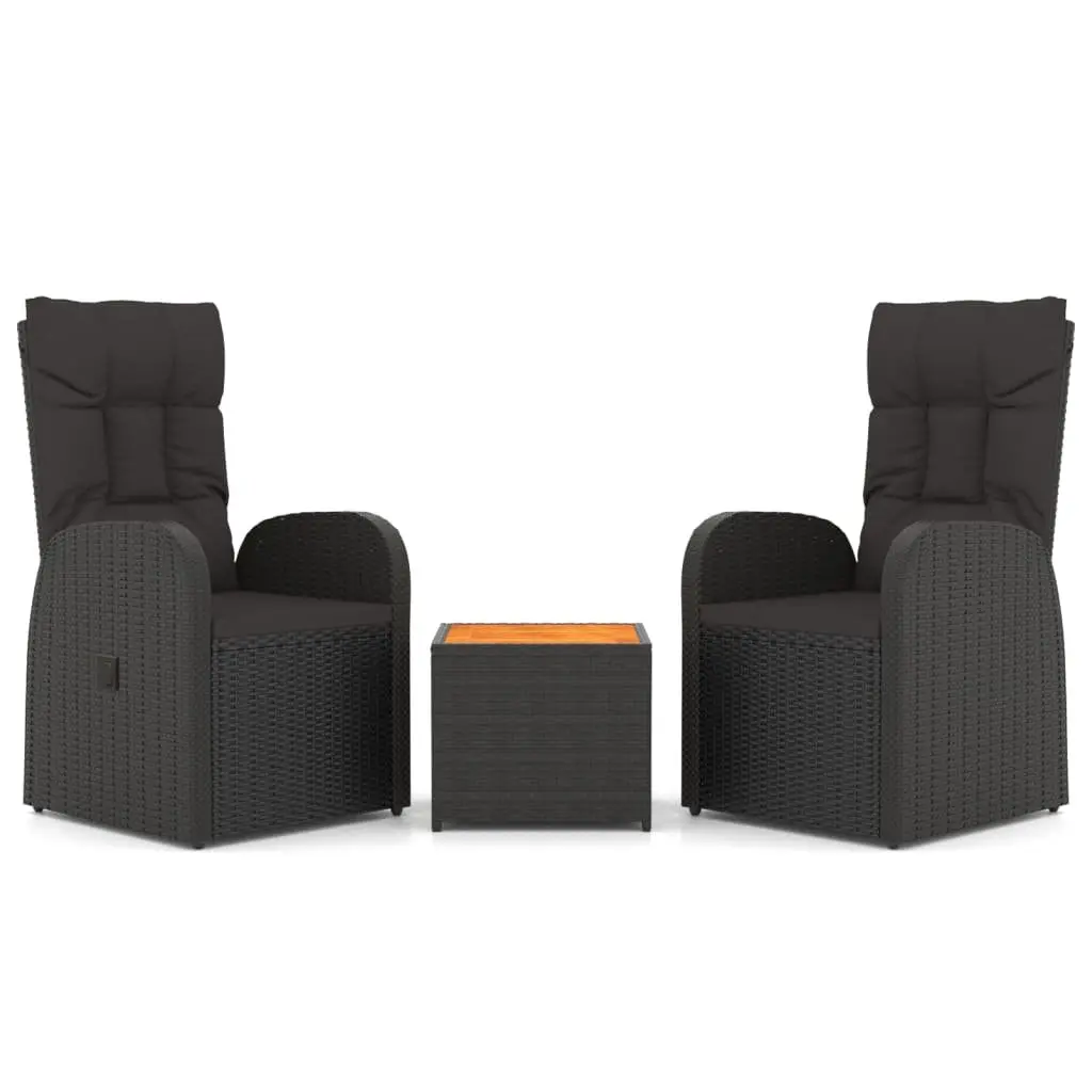 3 Piece Outdoor Lounge Set Black Garden Chair Table Cushion Pillow Patio