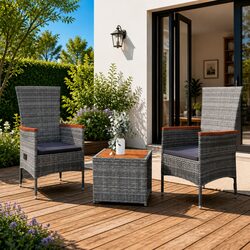 Garden Lounge Set 3 Piece Grey Poly Rattan Outdoor Furniture Patio Seating