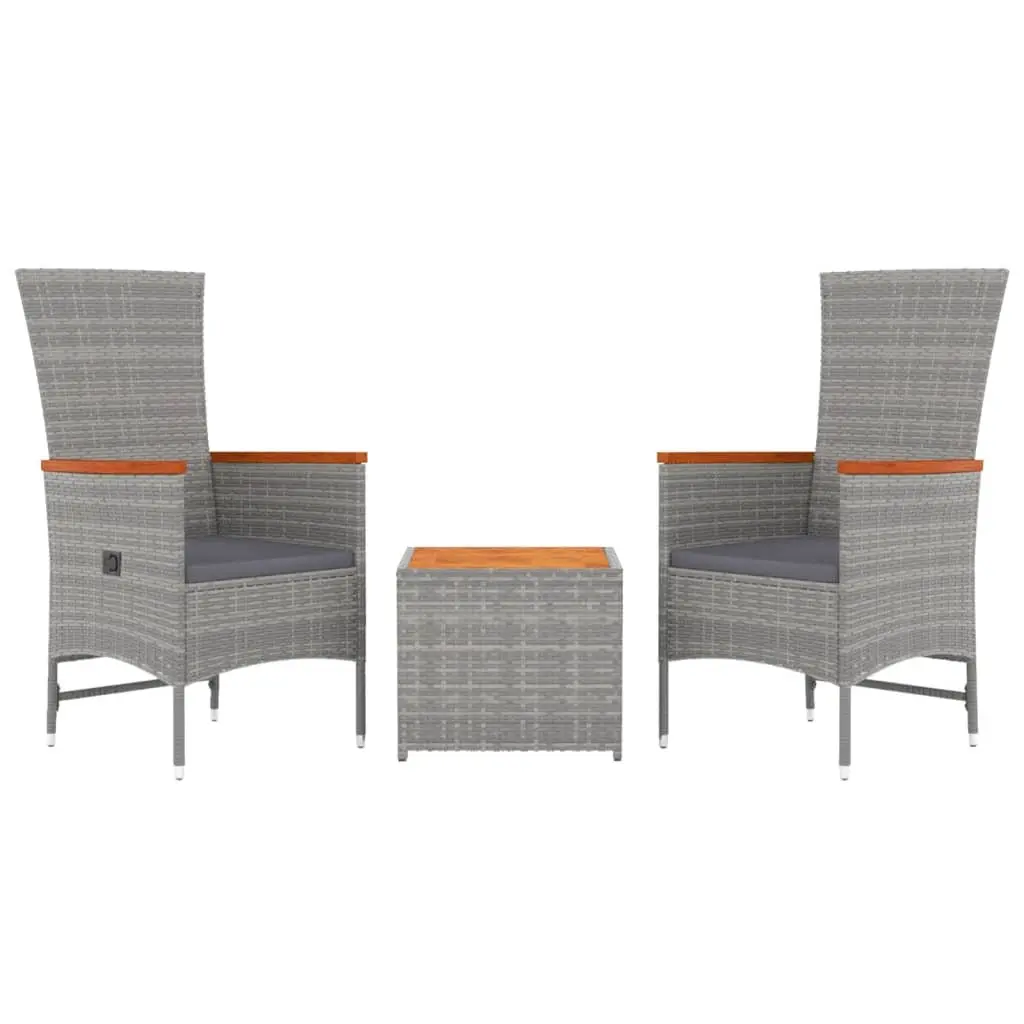 Garden Lounge Set Reclining 3 Piece Grey Poly Rattan Outdoor Furniture