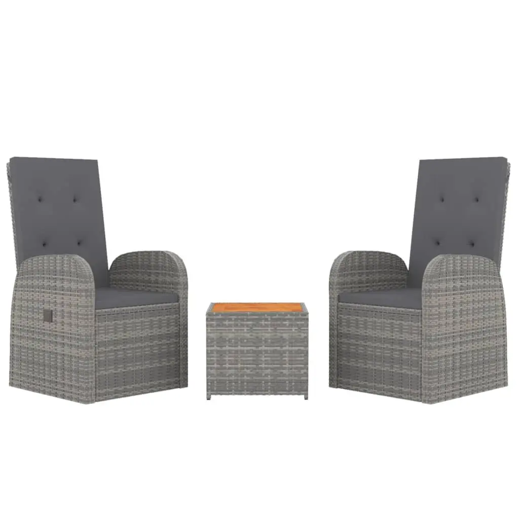 3 Piece Garden Lounge Set Grey Poly Rattan Outdoor Furniture Chairs Table