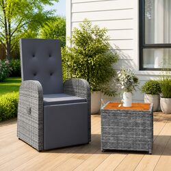 Garden Lounge Set 2 Piece Outdoor Chair Table Grey Rattan Steel Acacia Wood