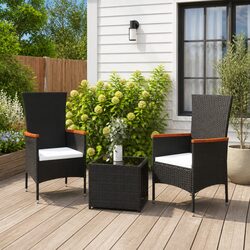Black Garden Lounge Set 3 Piece Outdoor Furniture Patio Seating with Cushions