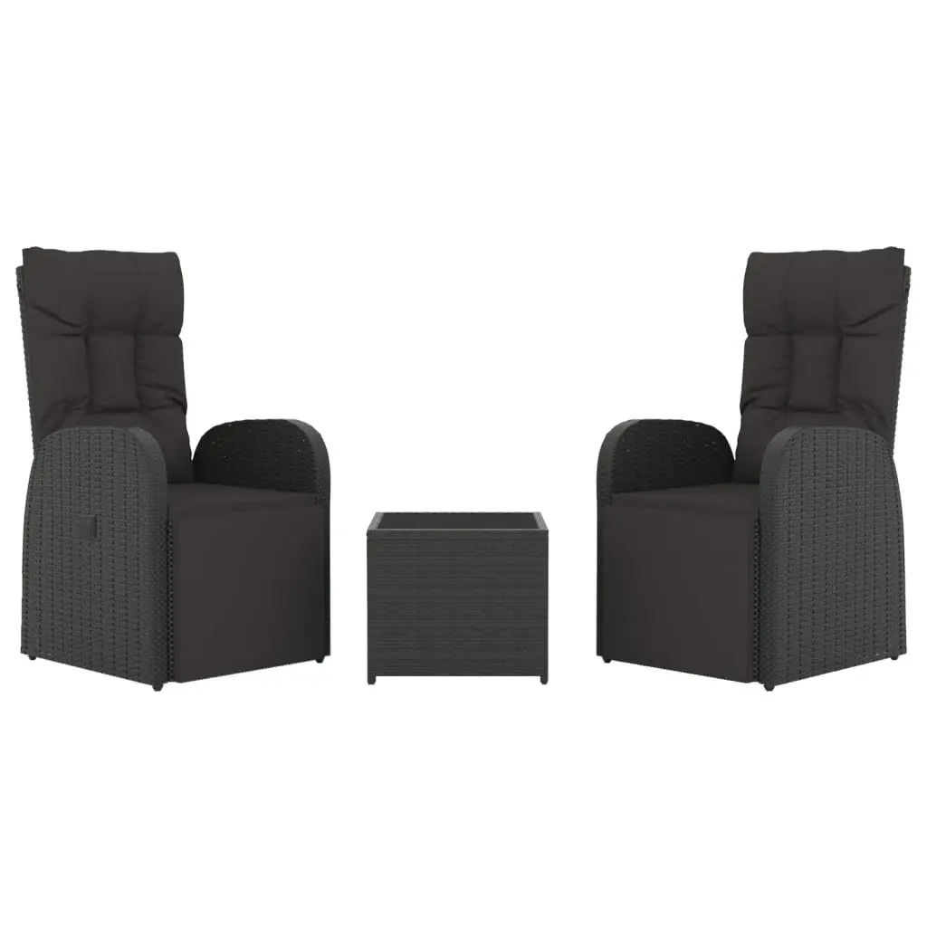 3 Piece Garden Lounge Set Adjustable Black Rattan Steel Chair Table