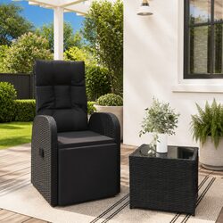 Outdoor Garden Lounge Set 2 Piece Black Rattan Chair Table Cushion Pillow