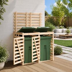 Double Wheelie Bin Storage Shed Garden Waste Container Enclosure Solid Wood