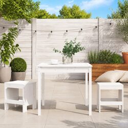 3 Piece Garden Bistro Set White Solid Pine Wood Outdoor Patio Table Stools