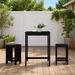 Garden Bar Set 3 Piece Outdoor Patio Furniture Black Wood Stools Table