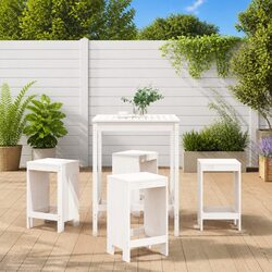 Garden Bar Set 5 Piece White Wood Outdoor Patio Furniture Stools Table