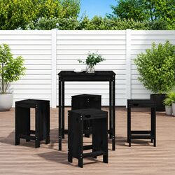 Garden Bar Set 5 Piece Outdoor Patio Furniture Black Wooden Stools Table