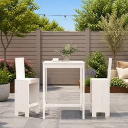 Garden Bar Set 3 Piece White Solid Pine Wood Outdoor Patio Furniture Stools