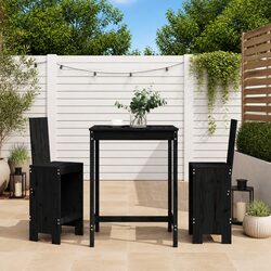 Garden Bar Set 3 Piece Outdoor Furniture Black Wood Patio Dining Stools Table
