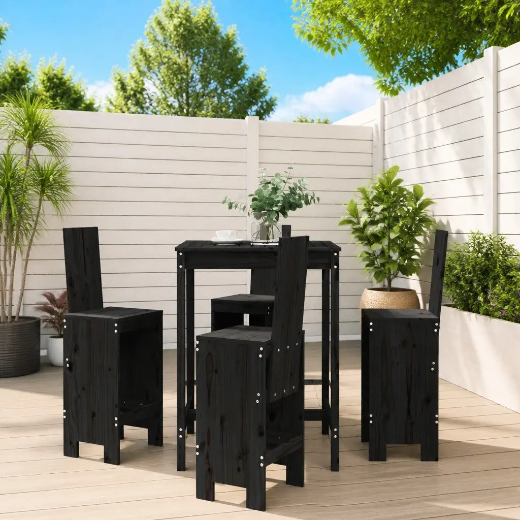5 Piece Garden Bar Set Solid Pine Wood Outdoor Patio Furniture Black