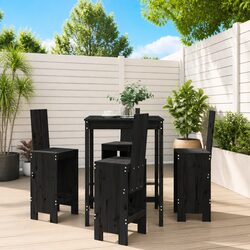 5 Piece Garden Bar Set Black Solid Wood Pine Outdoor Patio Furniture Stool Table
