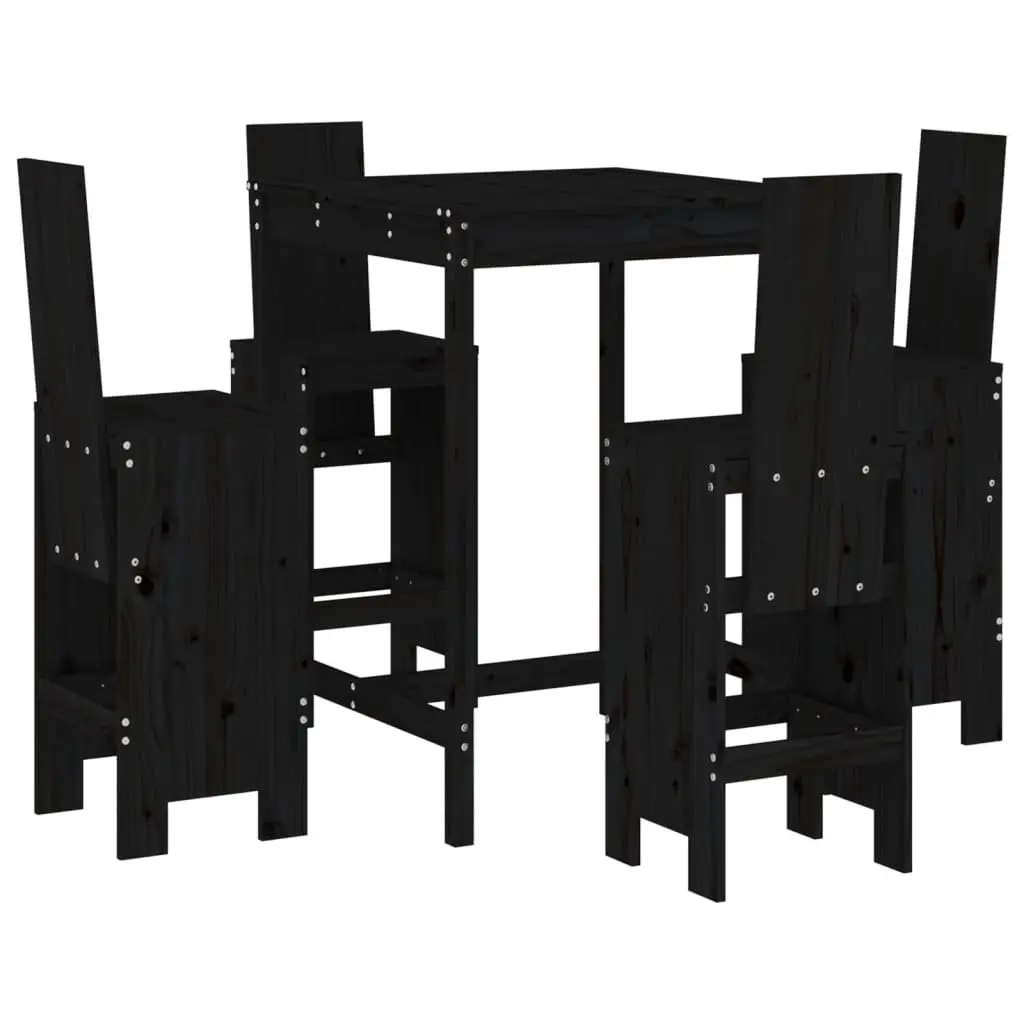 5 Piece Garden Bar Set Solid Pine Wood Outdoor Patio Furniture Black
