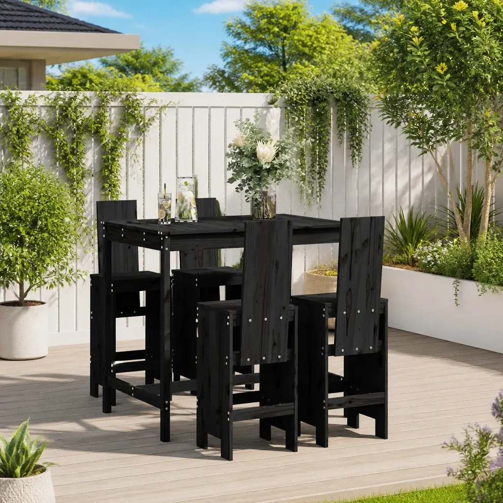 Garden Bar Set Solid Wood Pine 5 Piece Black Outdoor Furniture