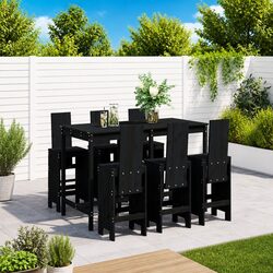 Garden Bar Set 7 Piece Outdoor Patio Furniture Black Wood Dining Stool Table