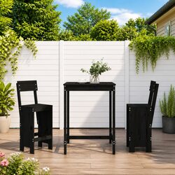 3 Piece Garden Bar Set Black Solid Pine Wood Outdoor Patio Furniture Table