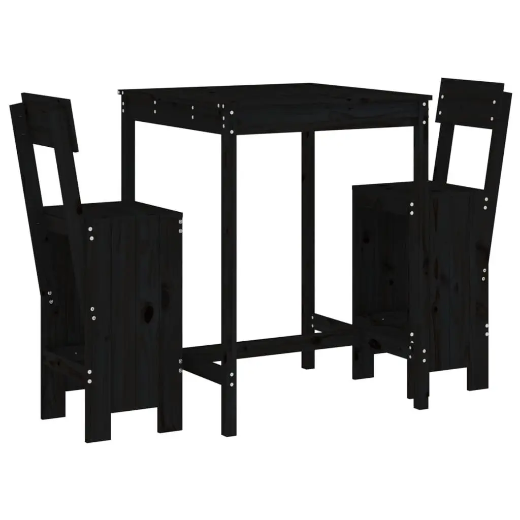 3 Piece Garden Bar Set Black Solid Pine Wood Outdoor Patio Furniture Table