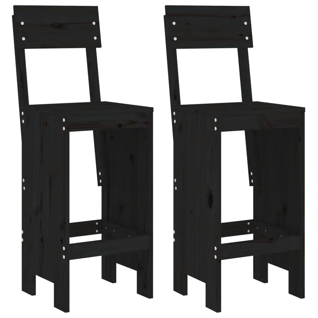 3 Piece Garden Bar Set Black Solid Pine Wood Outdoor Patio Furniture Table