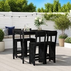 Garden Bar Set 5 Piece Outdoor Furniture Black Wood Patio Dining Stools Table