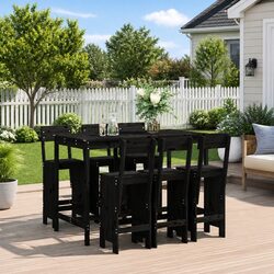 Outdoor Bar Set 7 Piece Garden Furniture Black Solid Wood Patio Dining