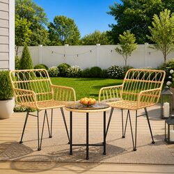 Garden Dining Set 3 Piece Outdoor Furniture Brown Poly Rattan Patio Table Chairs