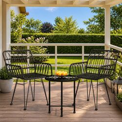 Outdoor Dining Set 3 Piece Garden Furniture Black Poly Rattan Patio Table Chair