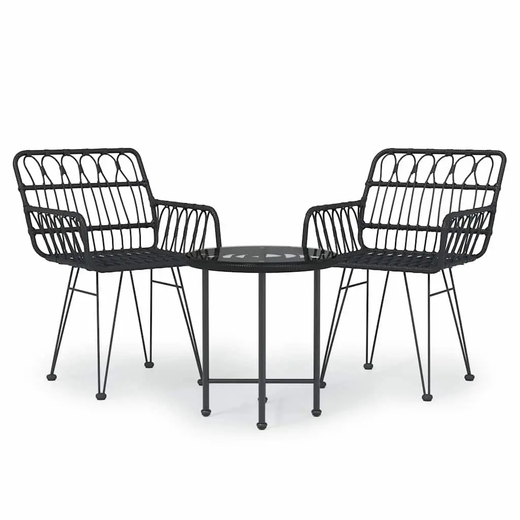 Outdoor Dining Set 3 Piece Garden Furniture Black Poly Rattan Patio Table Chair