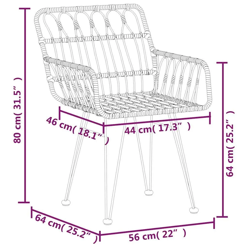 Outdoor Dining Set 3 Piece Garden Furniture Black Poly Rattan Patio Table Chair