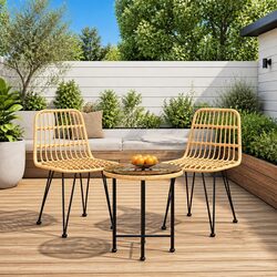 Garden Dining Set 3 Piece Outdoor Furniture Brown Poly Rattan Patio Chairs Table