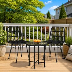 Outdoor Garden Dining Set 3 Piece Black Poly Rattan Patio Furniture