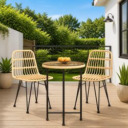 3 Piece Garden Dining Set Outdoor Patio Furniture Brown Poly Rattan Chairs Table