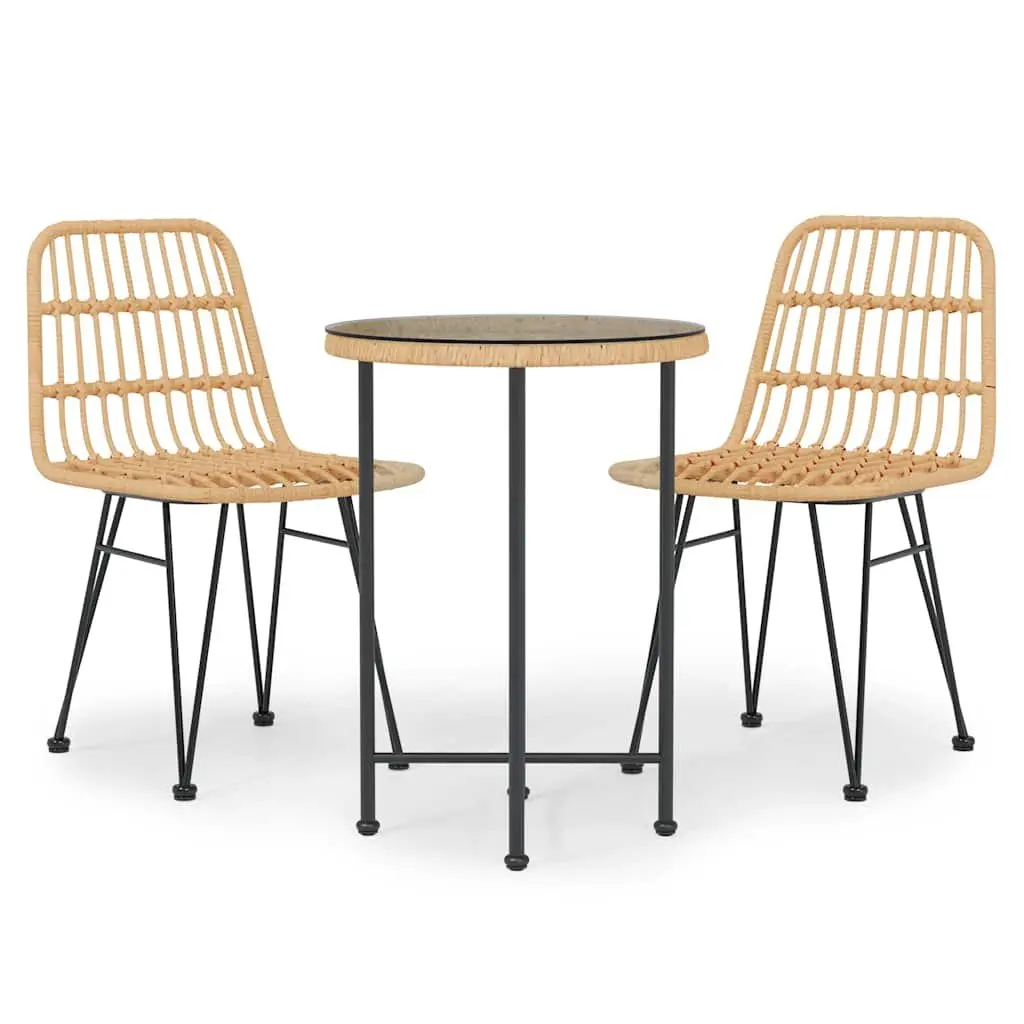 3 Piece Garden Dining Set Outdoor Patio Furniture Brown Poly Rattan Chairs Table