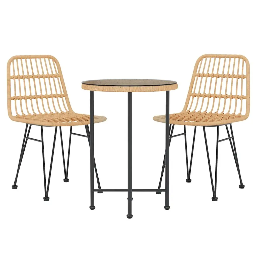 3 Piece Garden Dining Set Outdoor Patio Furniture Brown Poly Rattan Chairs Table