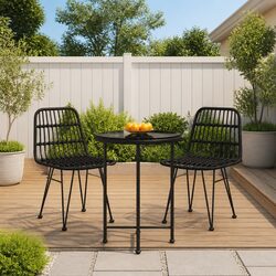 Garden Dining Set 3 Piece Black Poly Rattan Patio Furniture Outdoor Table Chairs