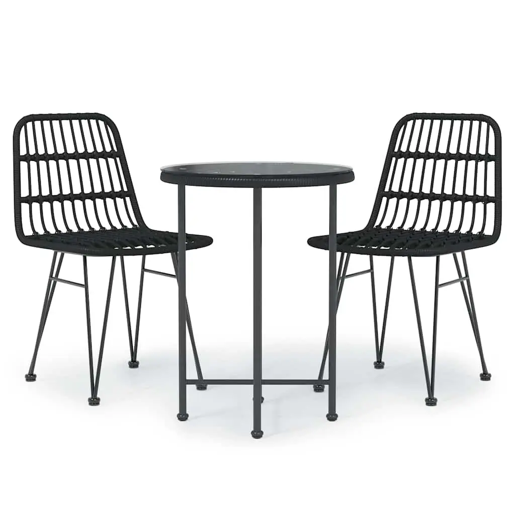 Garden Dining Set 3 Piece Black PE Poly Rattan Patio Furniture Outdoor Table Chairs