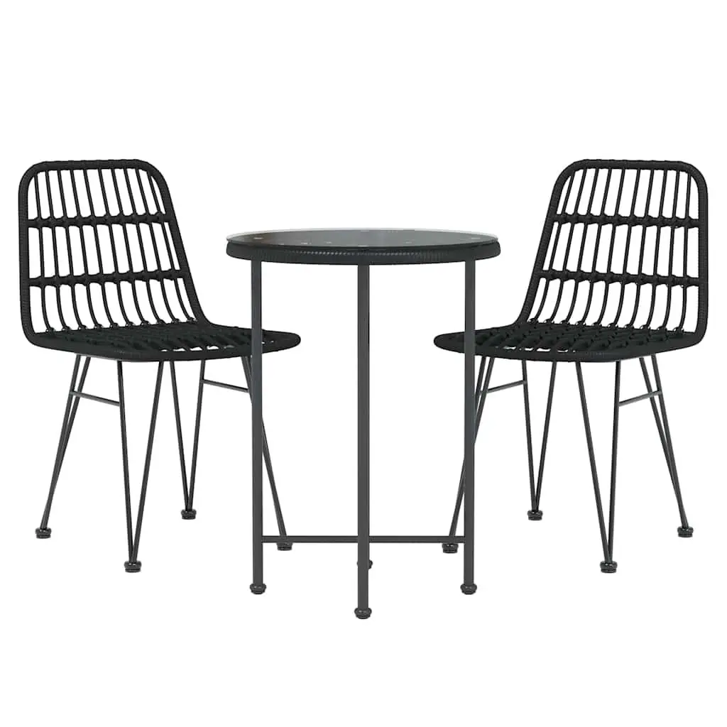 Garden Dining Set 3 Piece Black PE Poly Rattan Patio Furniture Outdoor Table Chairs