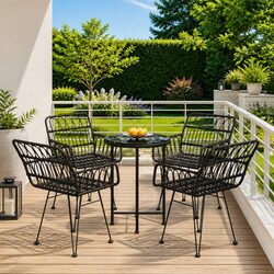 5 Piece Garden Dining Set Black Poly Rattan Outdoor Patio Furniture with Chairs