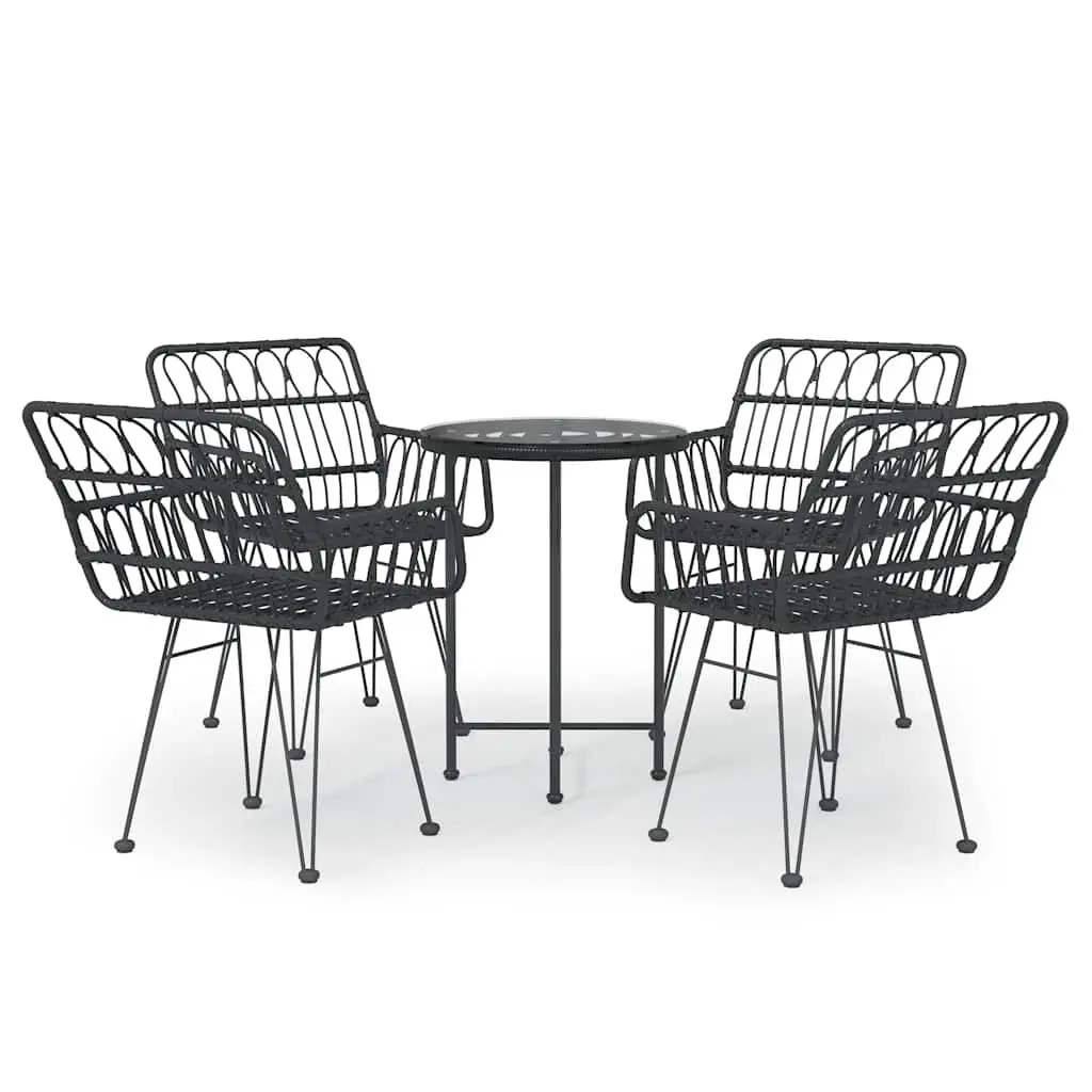 5 Piece Garden Dining Set Black Poly Rattan Outdoor Patio Furniture with Chairs