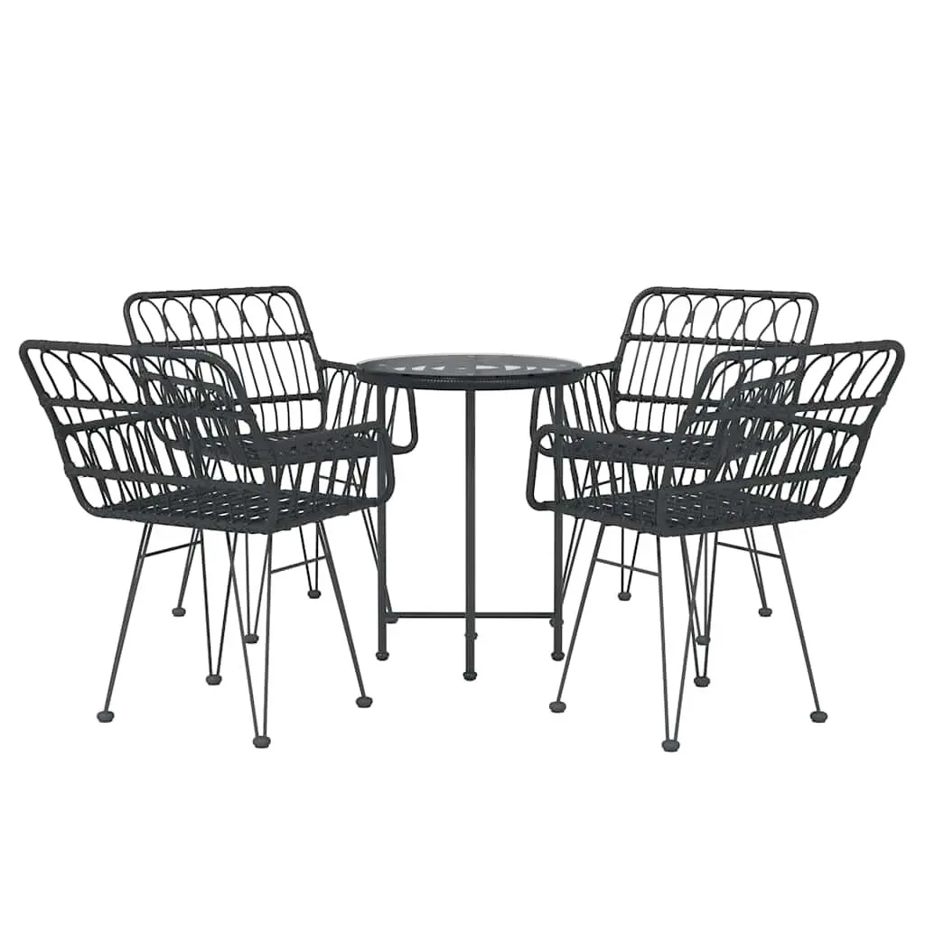5 Piece Garden Dining Set Black Poly Rattan Outdoor Patio Furniture with Chairs