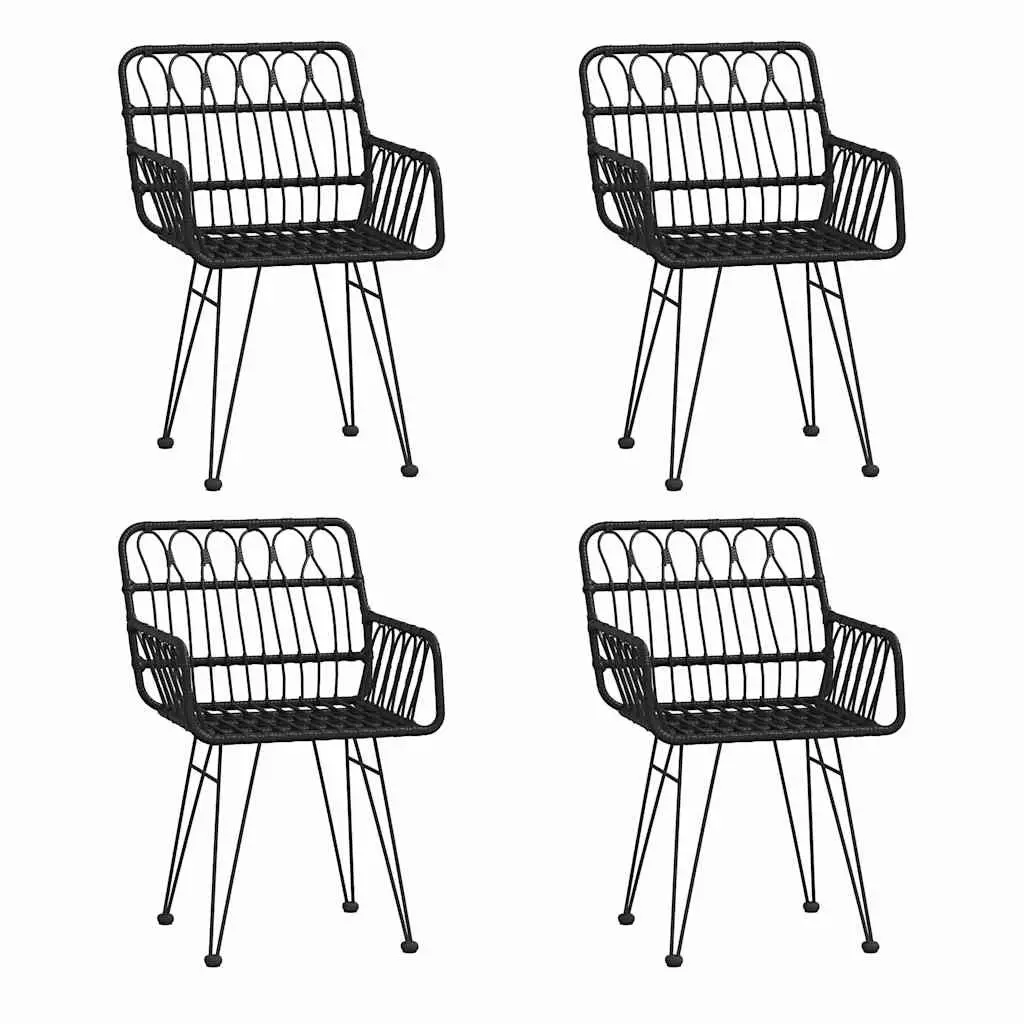 5 Piece Garden Dining Set Black Poly Rattan Outdoor Patio Furniture with Chairs