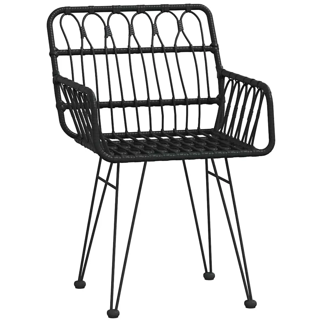 5 Piece Garden Dining Set Black Poly Rattan Outdoor Patio Furniture with Chairs
