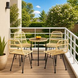 5 Piece Garden Dining Set Outdoor Patio Furniture Brown Rattan Chairs Table