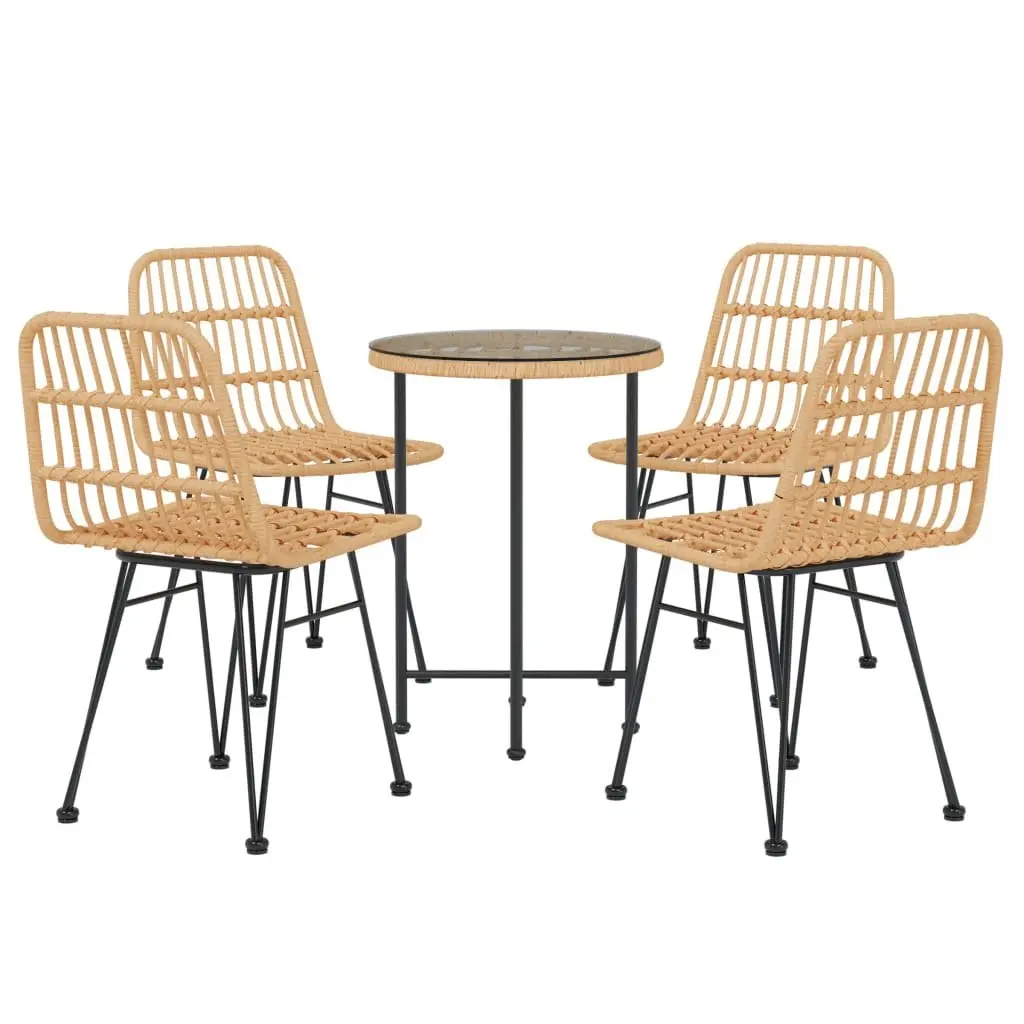 5 Piece Garden Dining Set Outdoor Patio Furniture Brown Rattan Chairs Table