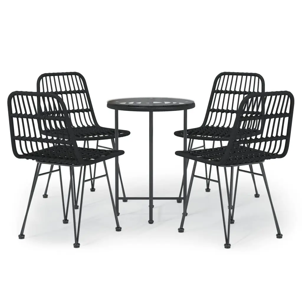 5 Piece Garden Dining Set Outdoor Patio Furniture Black Rattan Table Chairs