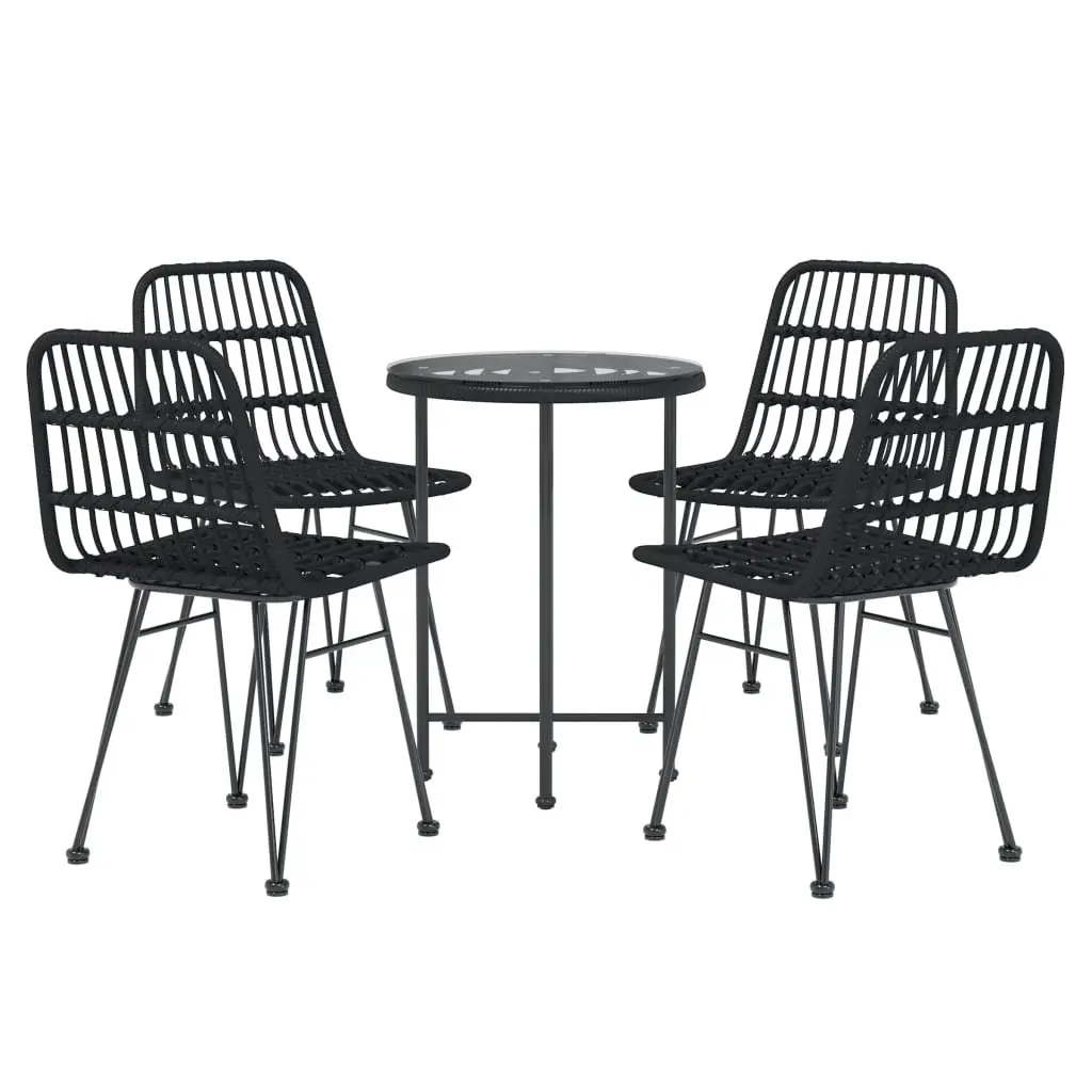 5 Piece Garden Dining Set Outdoor Patio Furniture Black Rattan Table Chairs