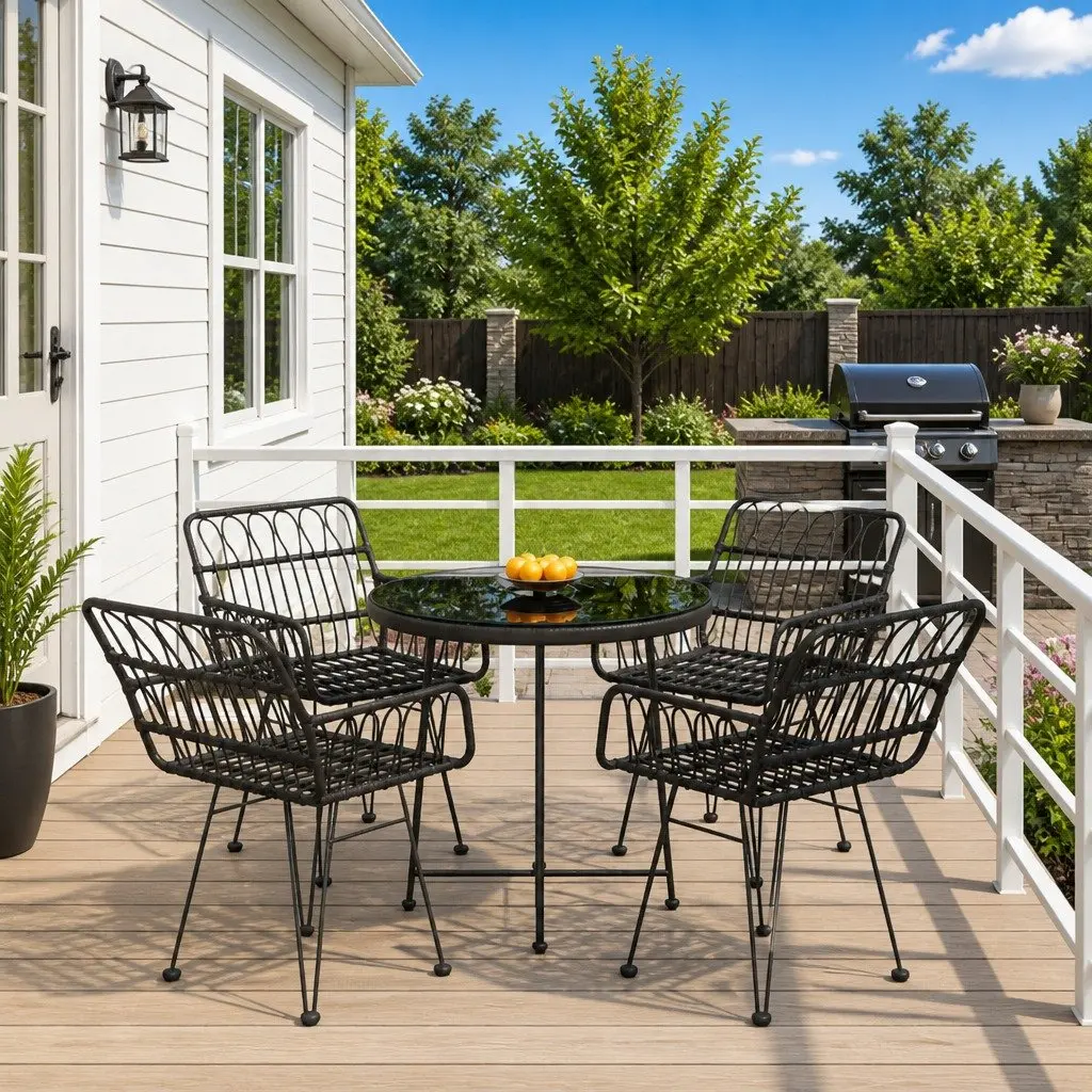 5 Piece Garden Dining Set Black Outdoor Furniture Patio Table Chairs