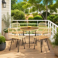 5 Piece Garden Dining Set Outdoor Patio Furniture PE Rattan Steel Frame